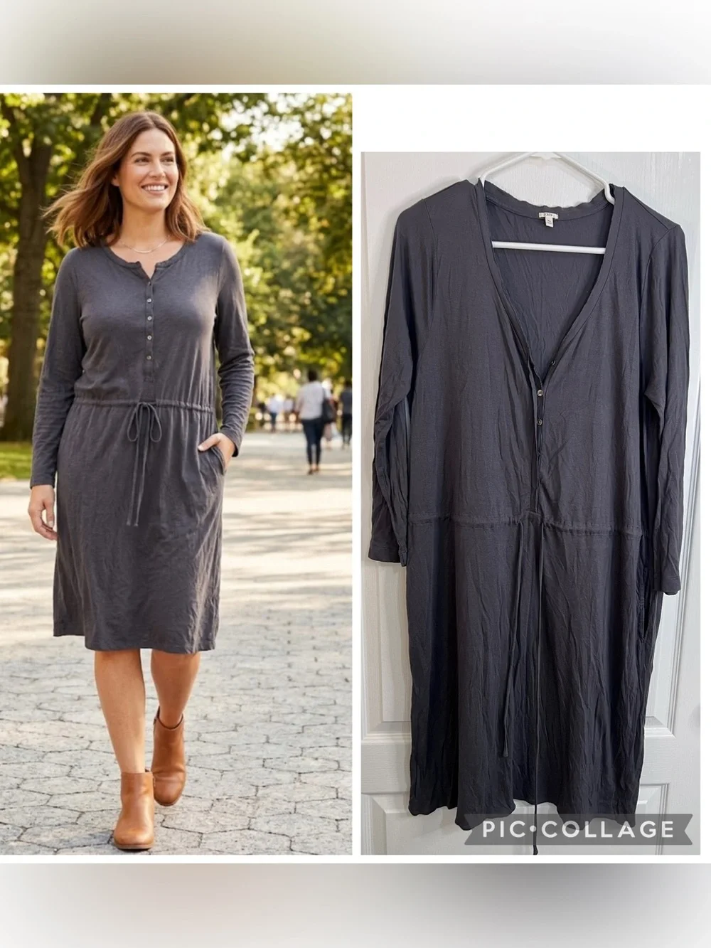 J.crew Casual Long Sleeve Drawstring Henley Dress Charcoal Gray size xL